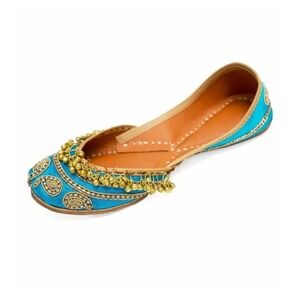 Gretchen Scott Designs Blue and Gold Embellished Flats